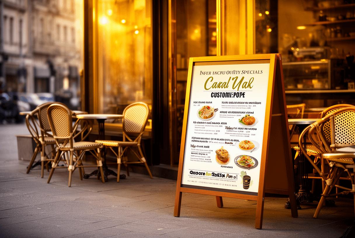 enseigne A-Board devant café avec insert personnalisable